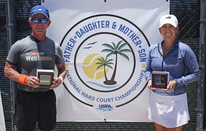 Owen McIntosh (left) and Morgan McIntosh won the father-daughter national hardcourt championship.
