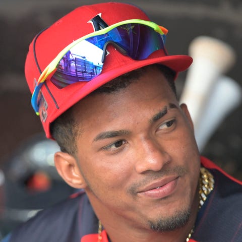 Tampa Bay Rays shortstop Wander Franco (40) sits i