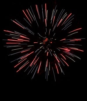 Fireworks light up the sky during the Stars & Stripes River Festival at Riversports Adventures in Oklahoma City, Oklahoma on June 29, 2019.