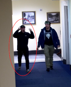 Nicholas J. Perretta (circled in red by the FBI) and Mitchell Paul Vukich, both of Beaver County, Pennsylvania, surrendered to the FBI June 23 for several charges related to the Jan. 6 Capitol riot.