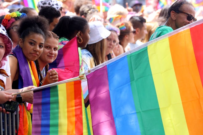 The NYC Pride March was held in the streets of Manhattan June 27, 2021. Thousands of people lined the streets of lower Manhattan for the march, which was cancelled last year due to the coronavirus pandemic. This year's Pride celebration was a combination of live and virtual events.