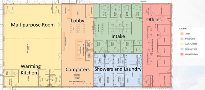 The day center will include areas for intake as well as office space.