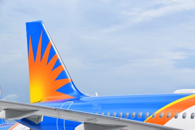 The tail of an Allegiant jet at Melbourne Orlando International Airport.