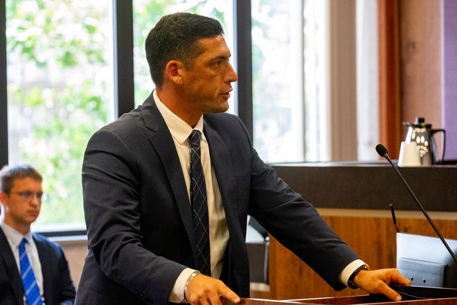 St. Clair County Assistant Prosecuting Attorney Joshua Sparling makes his opening statement in the trial for John Varndell Jr. Tuesday, June 29, 2021, in Port Huron.