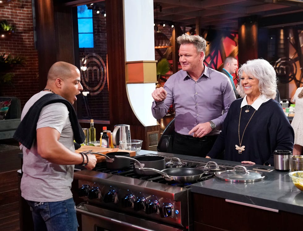 A contestant with Gordon Ramsay and guest judge Paula Deen on the new season of "Masterchef."