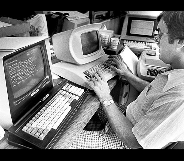 In 1980, The Dispatch became the first newspaper in the country to publish online. Copy editors transmitted news to the CompuServe dial-up service, where it would then flow into home computers.