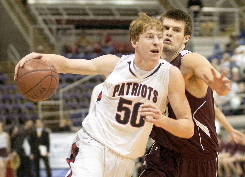 Carson Wentz (50) with the state-champion Bismarck Century basketball team in 2011.
