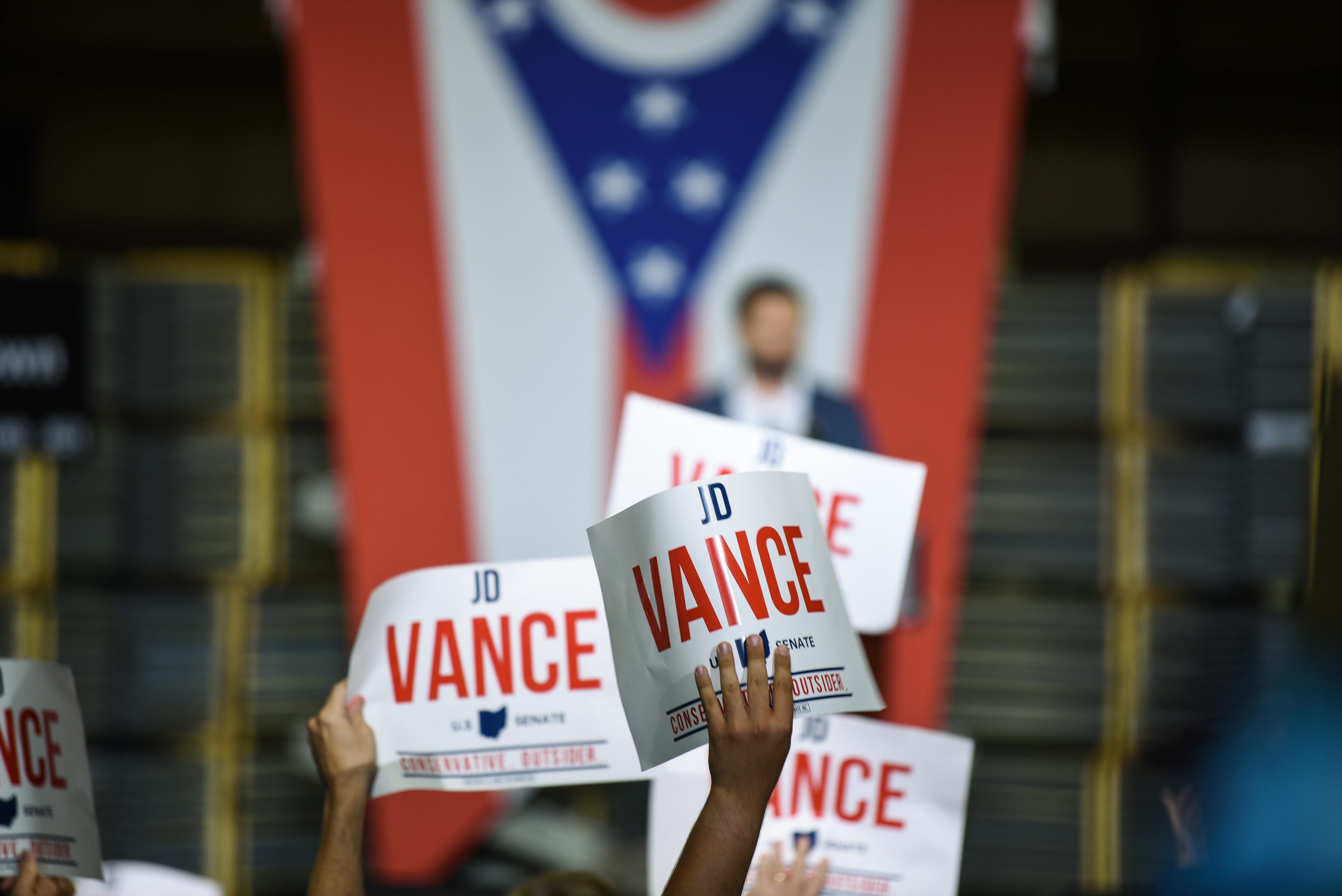 Author of "Hillbilly Elegy, J.D. Vance announces his Senate bid at Middletown Tube Works in his hometown on July 1, 2021.