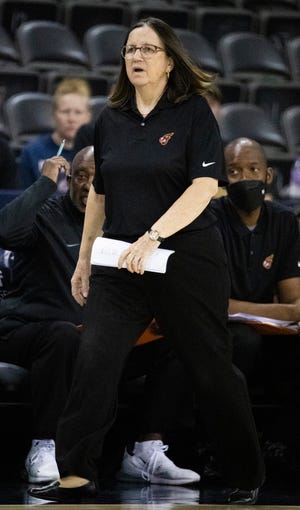 Indiana Fever Head Coach Marianne Stanley watches the game Thursday, July 1, 2021, in Indianapolis.