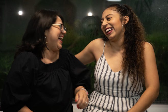 Massachusetts resident Keila Torres, left, and Odalis Trinidad, of Palm Desert, met for the first time last month during a HOSA – Future Health Professionals conference in Orlando, Florida. Trinidad donated bone marrow stem cells which helped save Torres' life.
