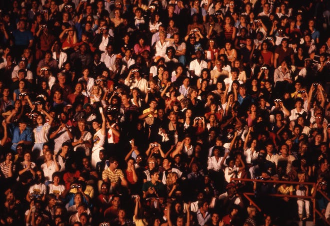 Fans pack the old Gator Bowl for the third night of the Jacksons' Victory Tour in Jacksonville, which sold almost 136,000 tickets at $30 a pop. The stadium is now TIAA Bank Field.