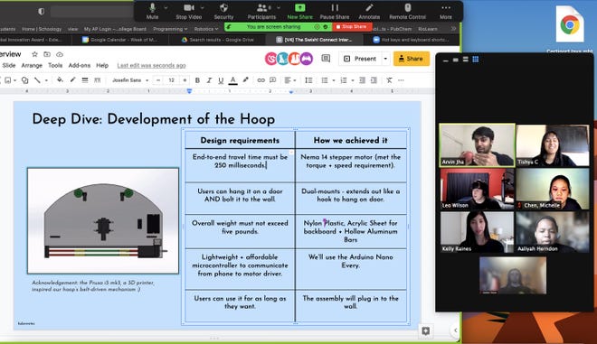 Team 6479 working together virtually to make the Swish! Connect design come to life for the First Robotics Competition.