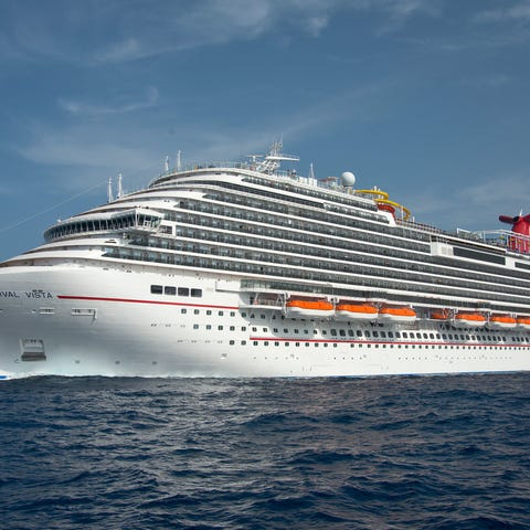 The Carnival Vista cruises at sea. The largest and