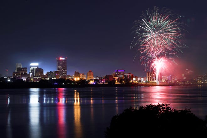 Fireworks light up the Downtown Memphis skyline on the Independence Day holiday Sunday, July 4, 2021.