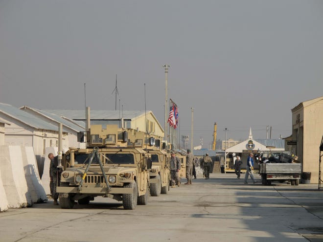 Humvees parked at Camp Phoenix in Kabul, Afghanistan.