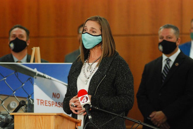 In this March 20, 2021, file photo, House Republican Caucus Chair Rebecca Dow, of Truth or Consequences, talks during a legislative session in Santa Fe, N.M. Dow says she'll seek the Republican nomination for governor of New Mexico in next year's election. The Truth or Consequences resident made the announcement Wednesday, July 7, 2021, becoming the fifth Republican looking to unseat Democratic Gov. Michelle Lujan Grisham.