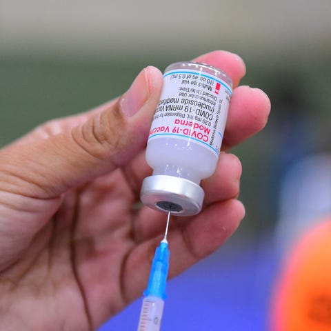 A dose of the Moderna vaccine, 2021.