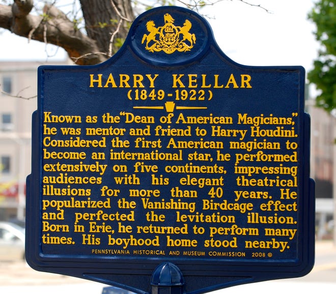 A Pennsylvania historical marker at Griswold Park honors Harry Kellar.