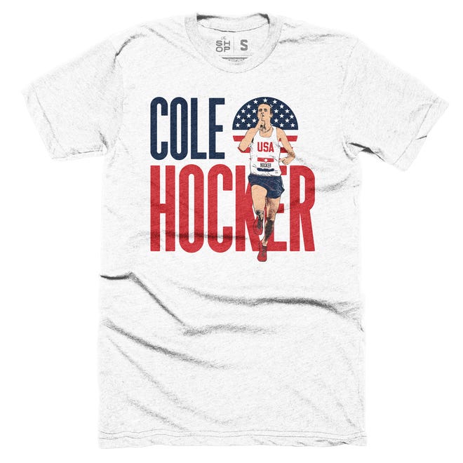 Cole Hocker T-shirt sells for $28 at theshopindy.com.