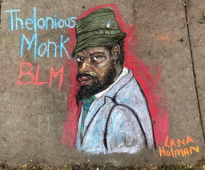 Lana Holman drew jazz musician Thelonious Monk in July 2020 as part of a series of famous Black jazz artists. Holman's husband, Elias, wrote a short biography of the musician's life to accompany the picture on social media.