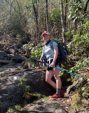 Kara Saur pauses before hiking Albert Mountain.