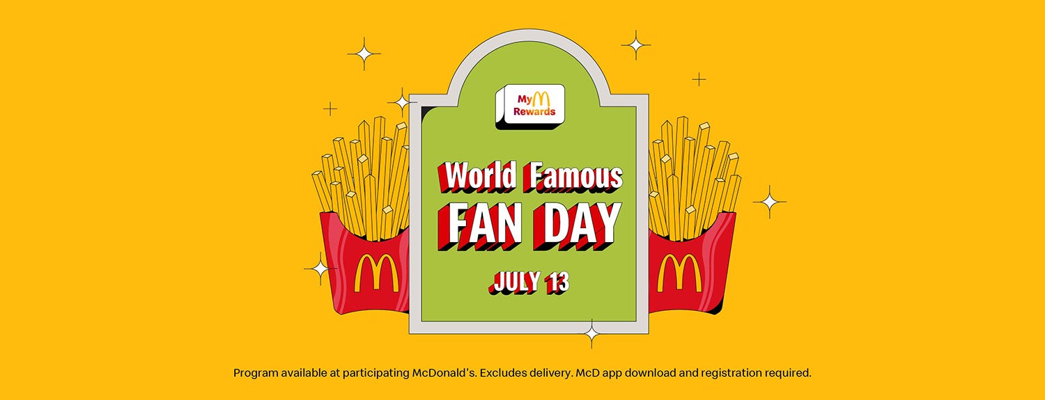 McDonald's giving away free fries for National Fry Day July 13 and has a free fries for life contest McDonald's giving away free fries for National Fry Day July 13 and has a free fries for life contest