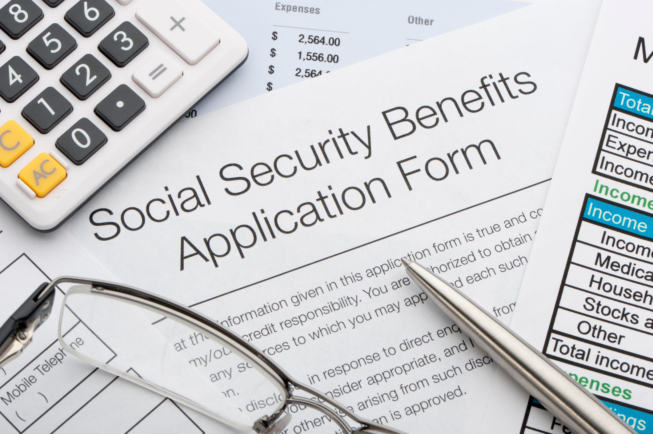 An illustration shows a sheet that reads, "Social Security Benefits Application Form."