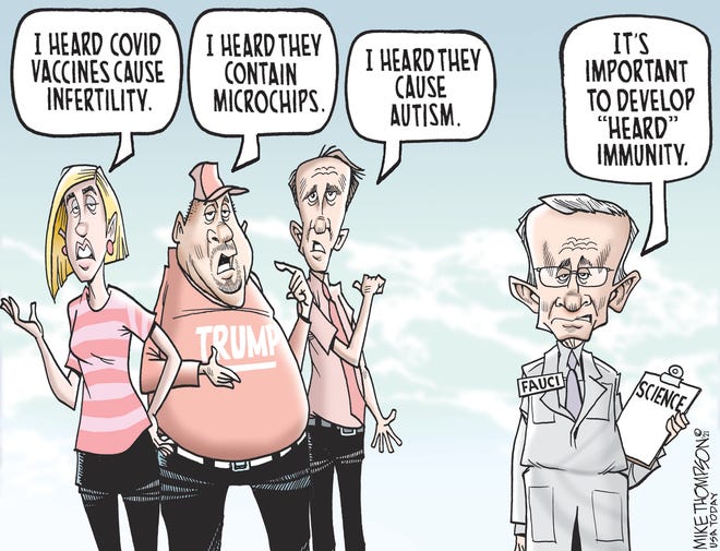 A Mike Thompson cartoon about vaccination rumors