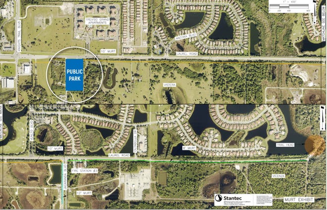 This aerial view of a portion of Laurel Road shows the location for a potential park in Northeast Venice that would be rolled into the proposed public-private partnership. The Venice City Council will hear an update on the plan from developer Pat Neal on Tuesday.