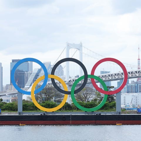 The Olympic rings sculpture, Rainbow Bridge and th