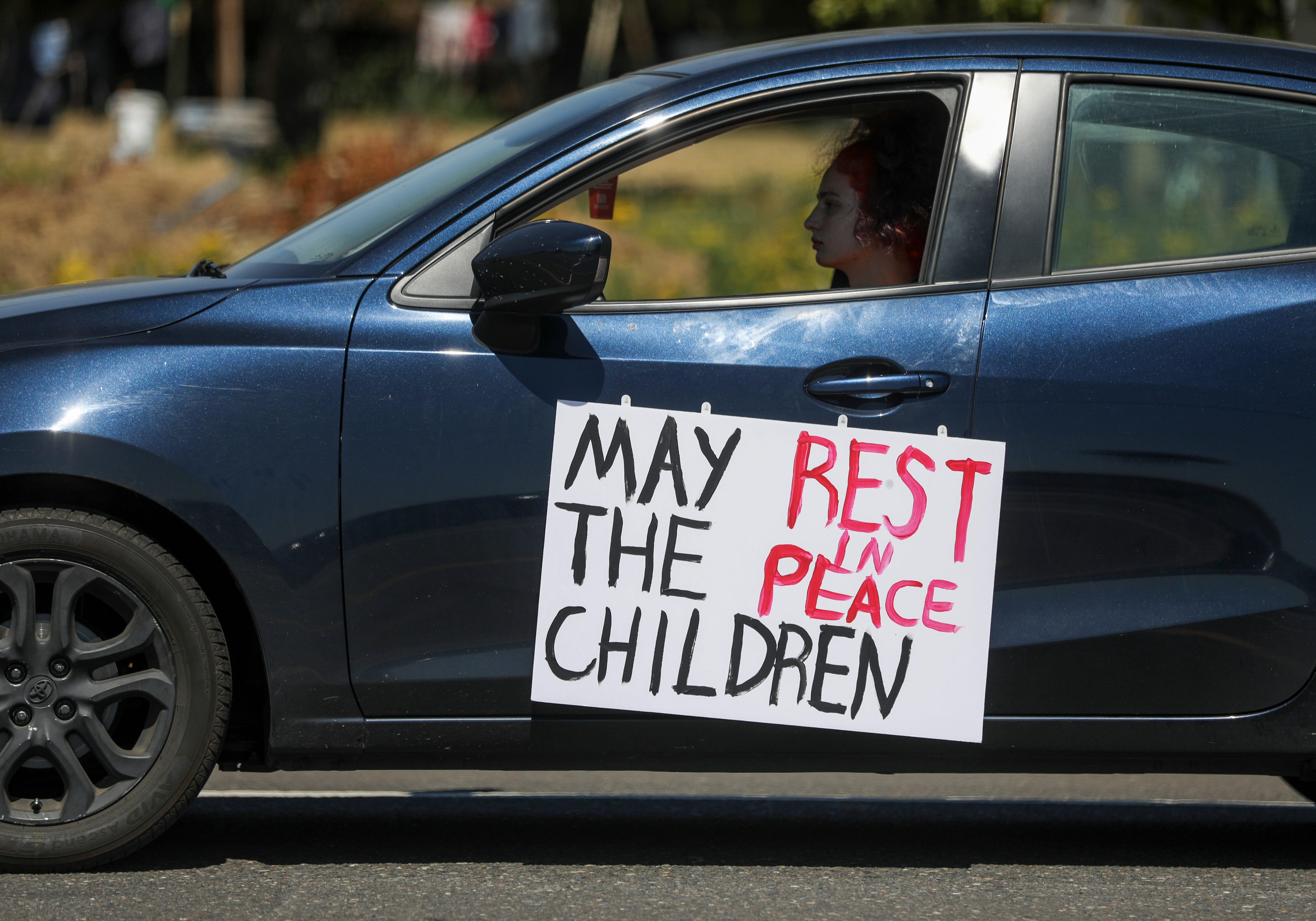 Indigenous runners and supporters hold a 49-mile prayer run to honor the children and survivors of residential boarding schools on Saturday, July 10, 2021 in Woodburn. The runners concluded the prayer run with a ceremony and speeches at the Chemawa Cemetery.