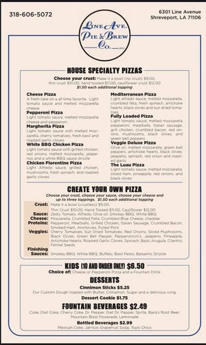 The menu at Line Ave. Pie and Brew Co. The restaurant will open at 6301 Line Ave. in Shreveport.