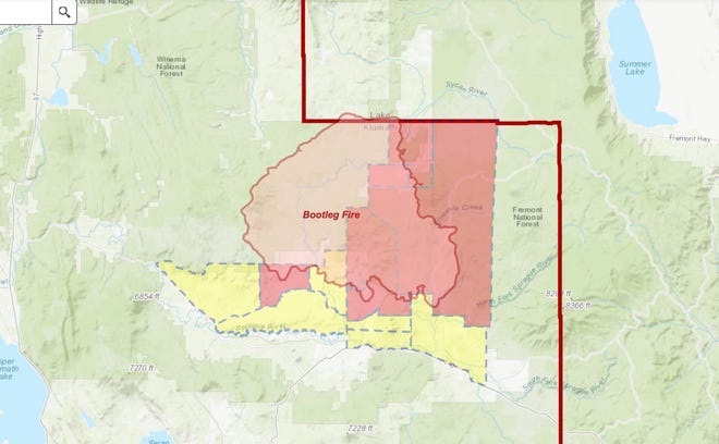 Map of Bootleg Fire as of Sunday, July 11.
