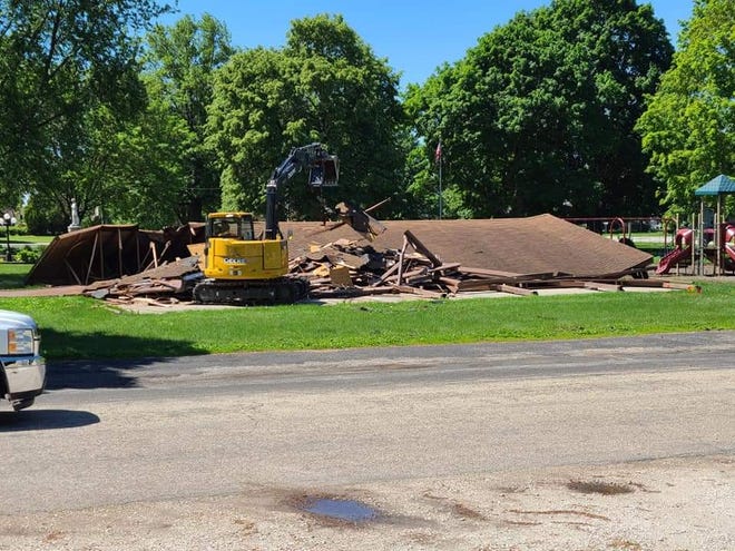 The pavilion in Veteran's Park was razed to make room for a new structure. The project is now on hold, waiting for an answer from the IDNR on an extension for the grant.