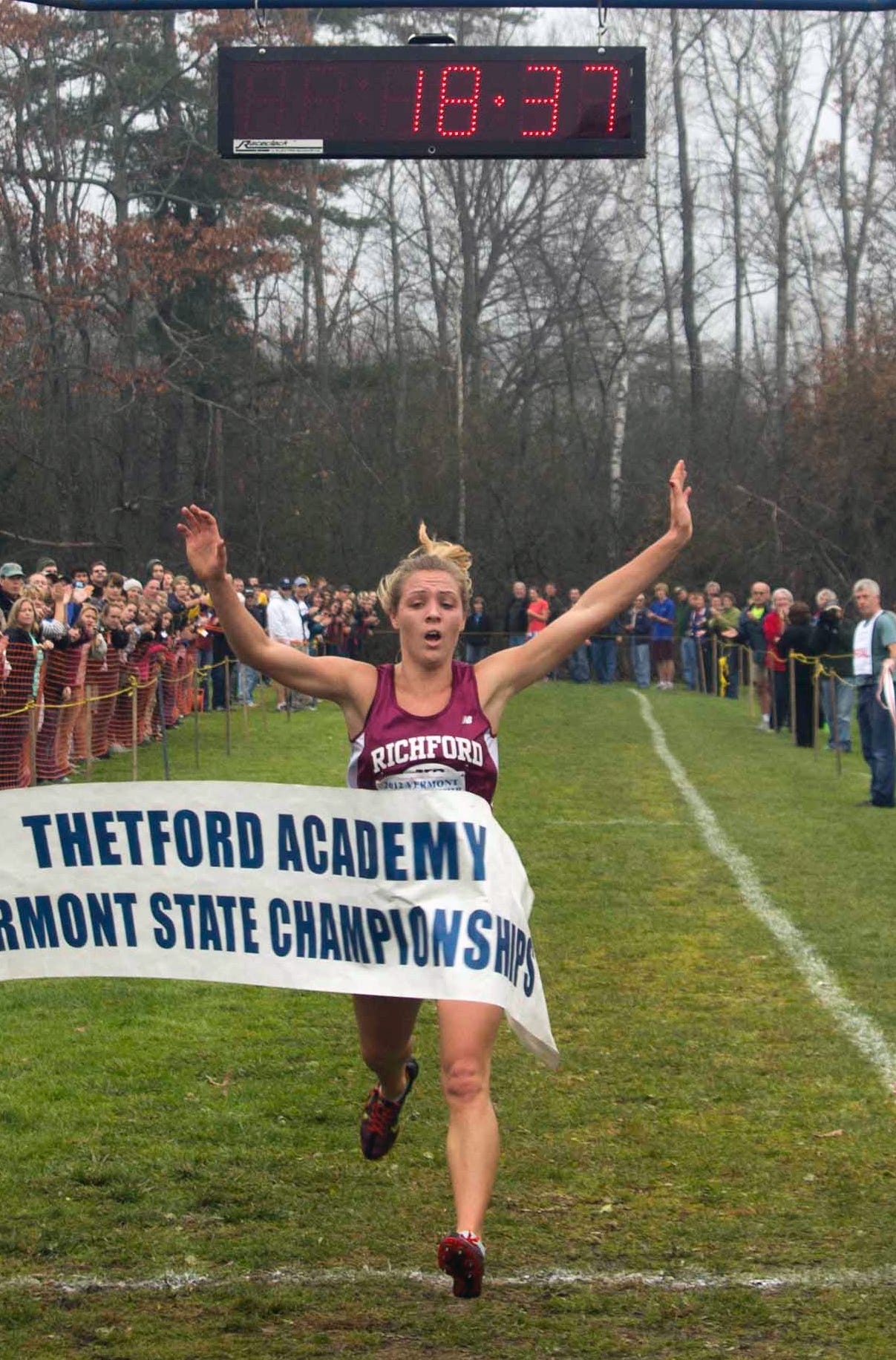 Elle Purrier St. Pierre wins her third straight Division III crown at Thetford Academy in 2012.