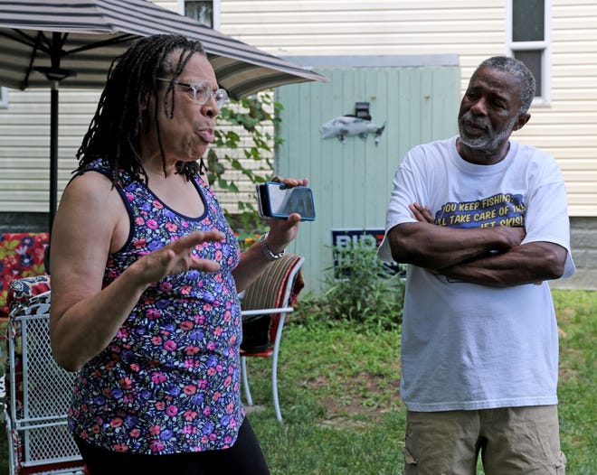 Terry and Sam Saunders talk about the septic issues they've been having at Donovan Smith Mobile Home Park Friday, July 9, 2021, in Lewes, Delaware.