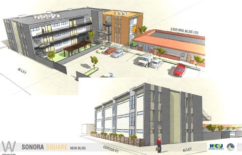 Rendering of future Sonora Square affordable housing complex in downtown Stockton.