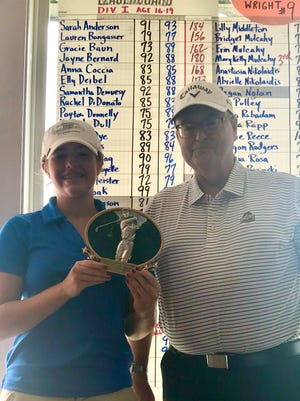 Pleasant's Maura Murphy poses with Dan Wigton who presented her at last year's Ohio Junior Girls Championship with the Most Improved Player trophy after lowering her 2021 total by 22 strokes from the results in 2020 at the Marion Country Club.