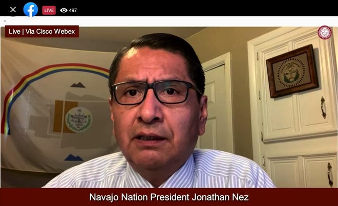 Navajo Nation President Jonathan Nez provides information on July 12 about the tribe's CARES Fund Hardship Assistance Program.