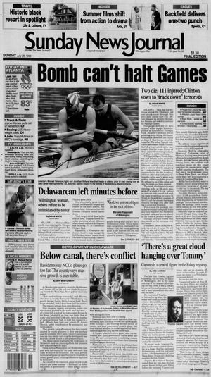 Front page of the Sunday News Journal from July 28, 1996.