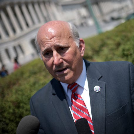 Rep. Louie Gohmert, R-Texas, speaks during a June 14 press conference held with Rep. Andrew Clyde, R-Ga., outside the U.S. Capitol to announce the filing of a lawsuit challenging fines levied for violations of the new security screening policies for members of the House of Representatives to enter the House chamber.