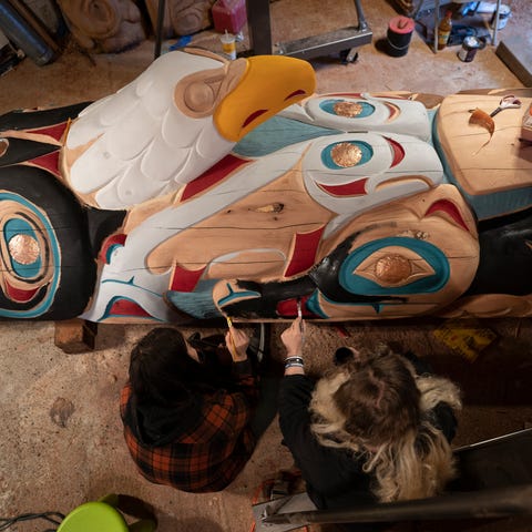Two Lummi nation House of Tears Carvers artisans w