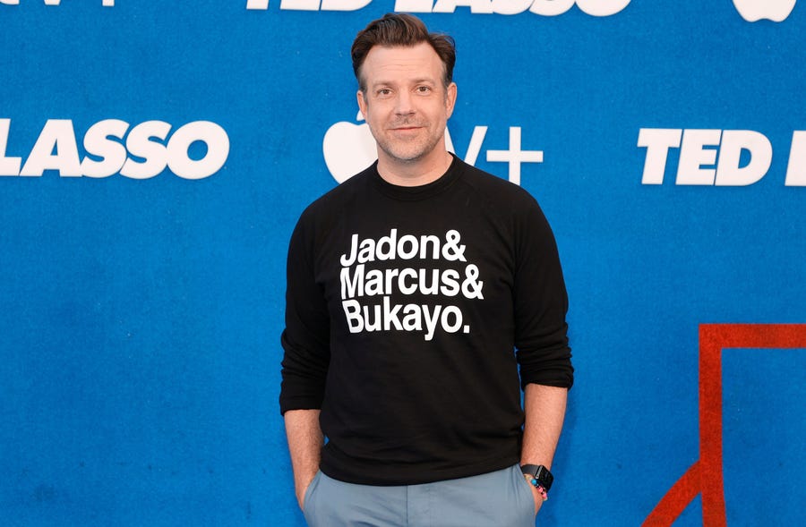 Jason Sudeikis attends the "Ted Lasso" Season 2 premiere at the Pacific Design Center in West Hollywood, California.