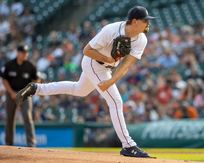 Tyler Alexander of the Detroit Tigers pitches in the first inning against the Minnesota Twins during Game 2 of a doubleheader at Comerica Park in Detroit on July 17, 2021.