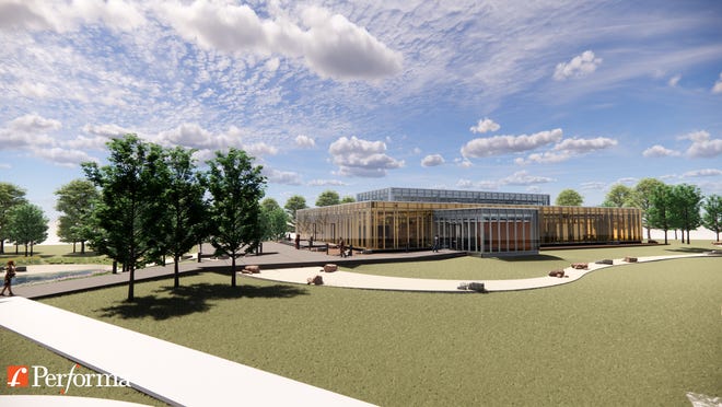 A rendering of the exterior of The Grove, a new innovation center on Schneider's Ashwaubenon campus.