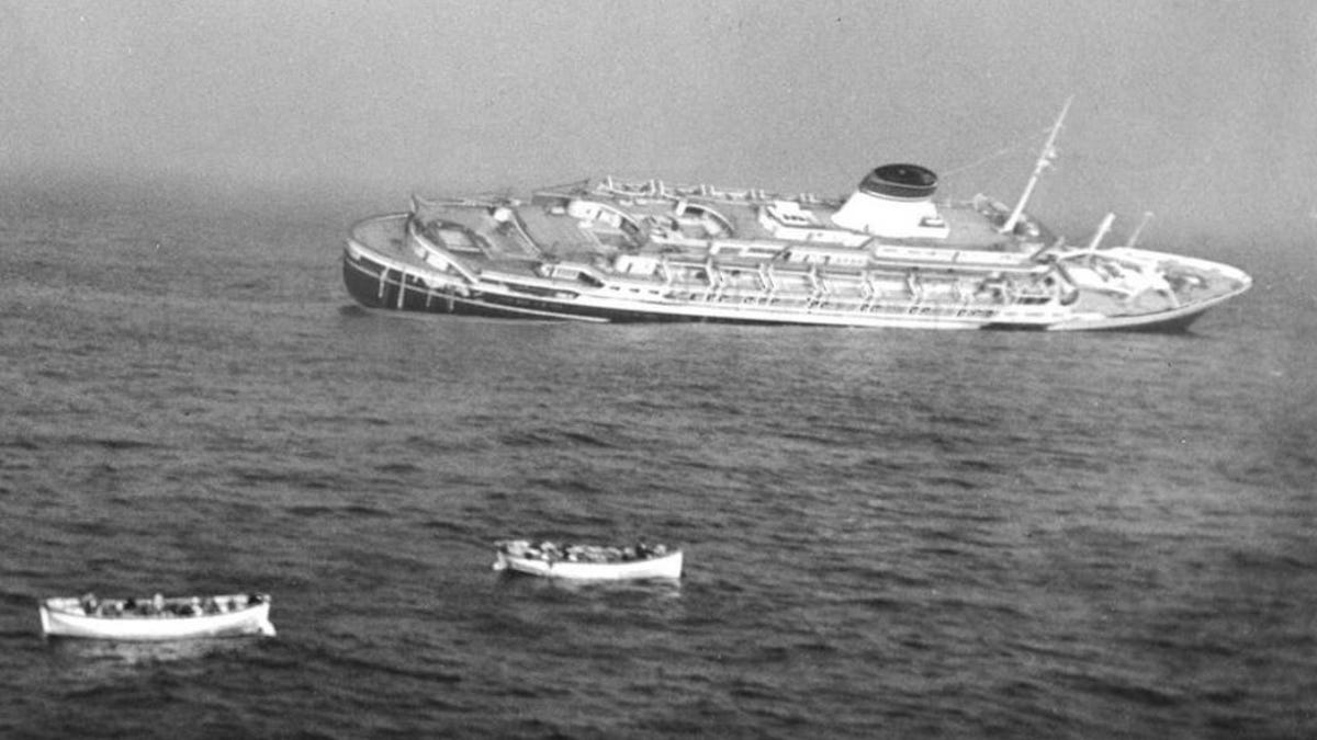 Andrea Doria collides Stockholm sinks near Nantucket MA in 1956