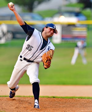 East Prospect's Tyler Butcher pitches against Windsor during Susquehanna League baseball action in East Prospect, Tuesday, July 20, 2021. East Prospect would win the game 1-0. Dawn J. Sagert photo