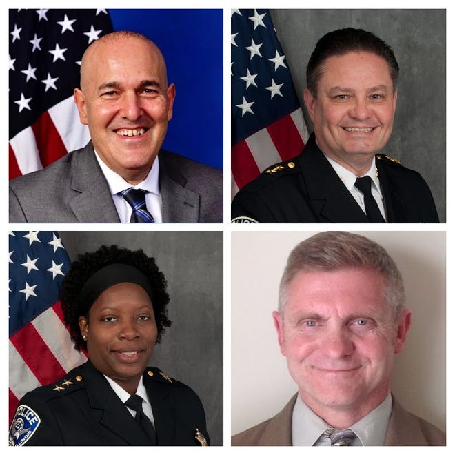 Clockwise, Jonathan Lewin, senior public safety advisor, First Responder Network Authority, Rockford Police Department Deputy Chief Kurt Whisenand, Larry Lapp, retired deputy special agent in charge, FBI - Chicago Office and Rockford Police Department Assistant Deputy Chief Carla Redd are the four finalists to become Rockford's next chief of police.
