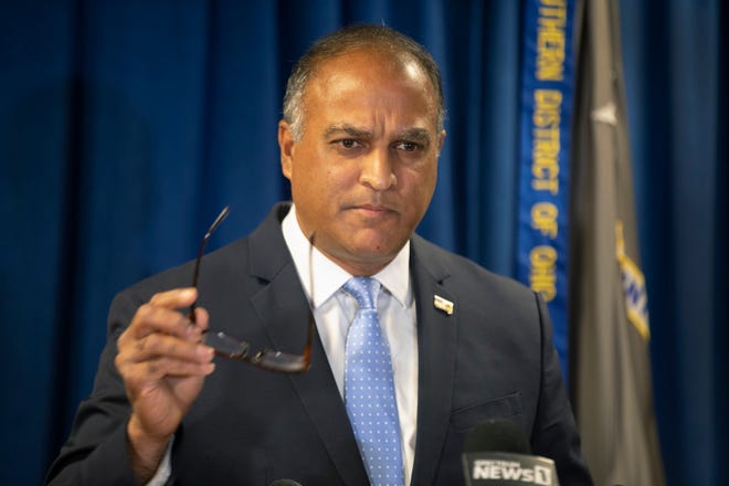 Acting U.S. Attorney Vipal Patel holds a press conference in downtown Cincinnati to announce FirstEnergy had agreed to pay $230 million penalty for bribing former House Speaker Larry Householder, among others, July 22, 2021.