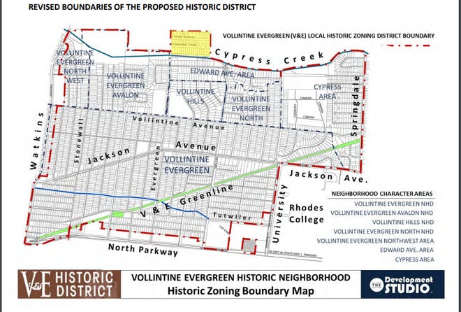 A map shows the boundary of the Vollintine Evergreen Historic Overlay District.